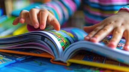 International Literacy Day: A child explores a world of color in a book, joy in every page turn. International Literacy Day, 8 September