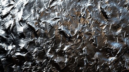 Textured metal surface with reflections on a stainless steel plate