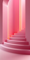 Obraz premium Pink staircase in a minimalist room