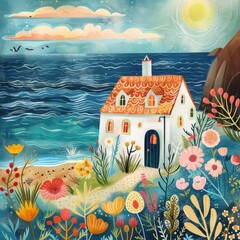 House on the shore of the blue sea