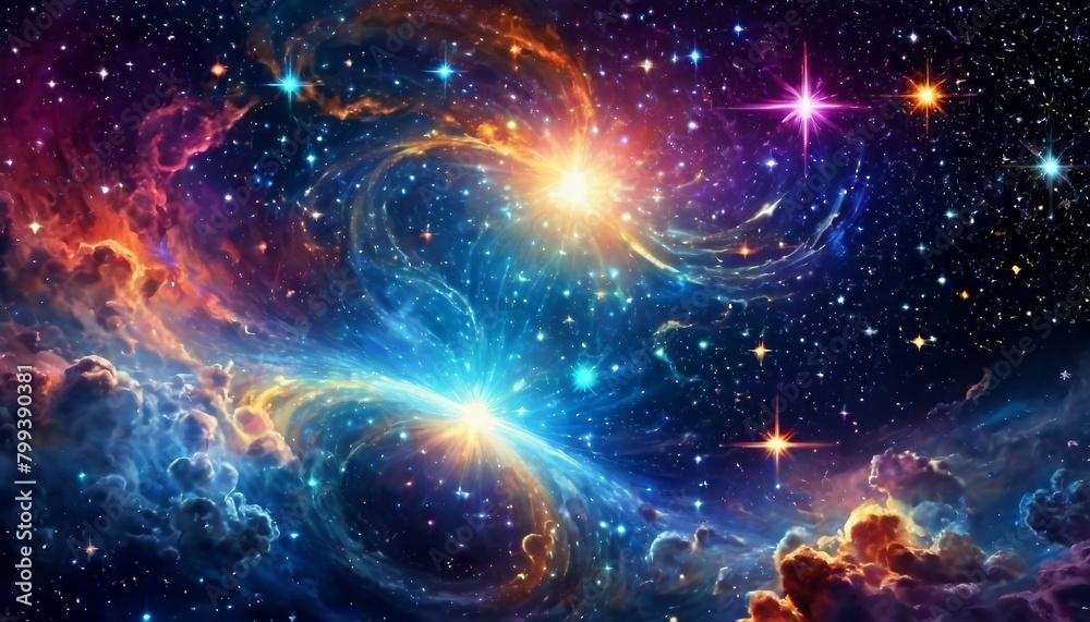 Poster cosmic reverie: abstract background with celestial elements and starry motifs