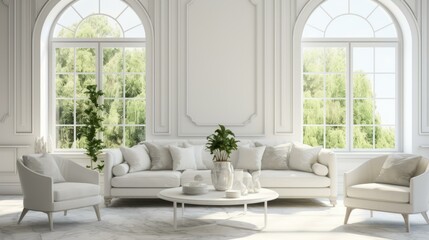 Bright and Airy White Living Room with Large Windows