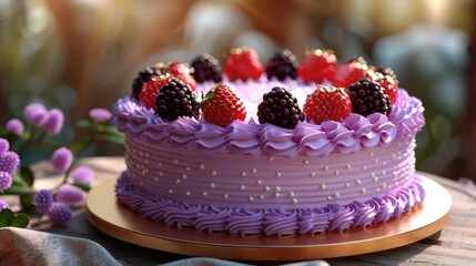 Obraz na płótnie Canvas Vibrant Ube Anniversary Cake A Colorful Tribute to a Year of
