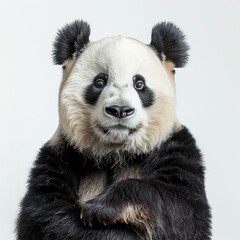 Naklejka premium A close-up of a panda with its paws crossed on its chest
