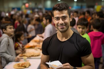 Fototapeta premium Portrait of a young man smiling at a food festival