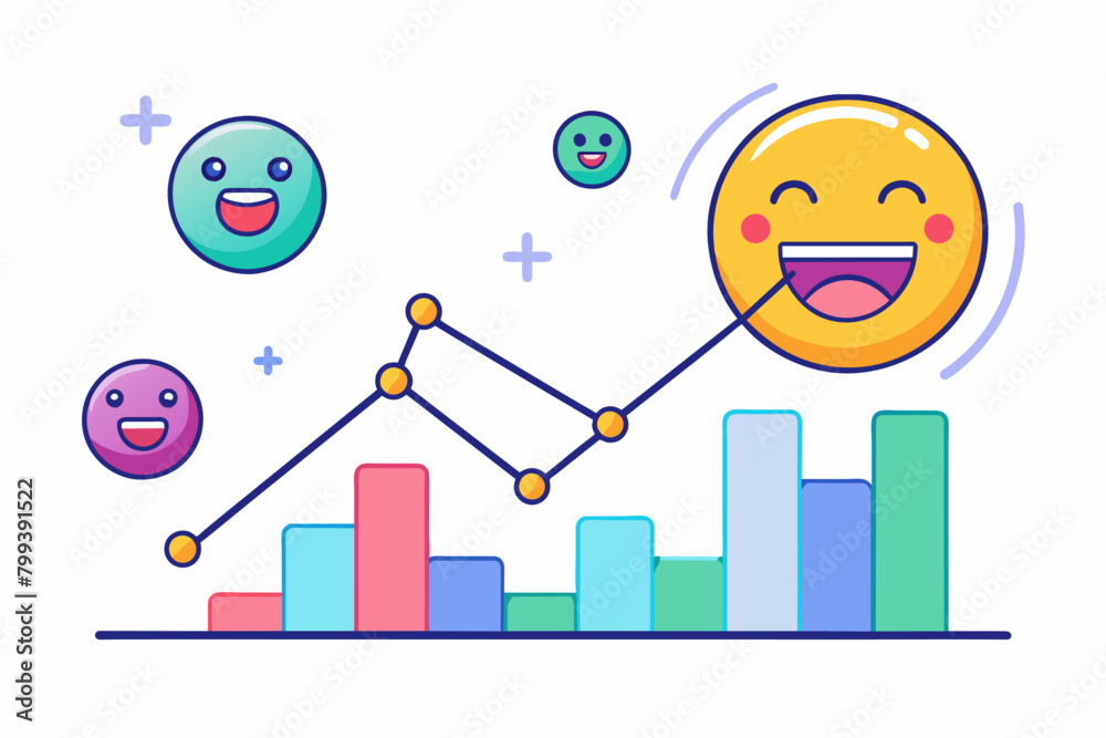 Poster line graph with a cheerful face happily climbs upwards.