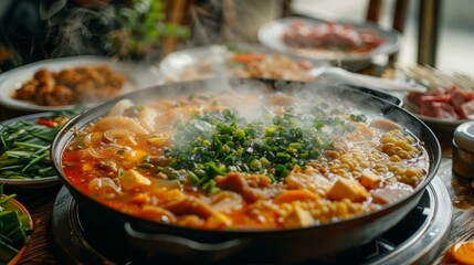 A delicious and spicy hot pot with various ingredients