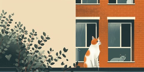 A ginger cat is sitting on a ledge outside a window