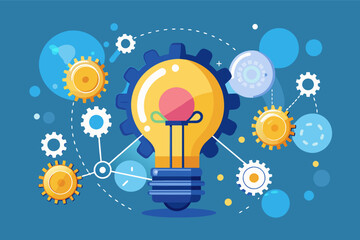 light bulb illuminates a network of gears, representing innovation driving business growth.