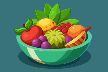 lifelike rendering of a delicious bowl of fruit in 3D realistic detail