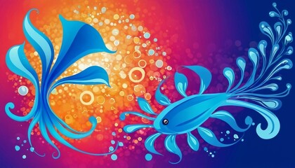 Obraz premium Subaquatic Symphony: Abstract Background with Fluid Shapes and Marine Life Motifs