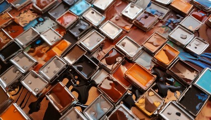 An abstract painting featuring sharp contrasts between chaotic, splattered ink and orderly, 