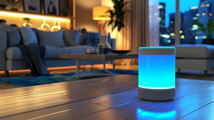 Smart Home Technology Futuristic AI Assistant Illuminating Modern Living Space with Warmth and Efficiency