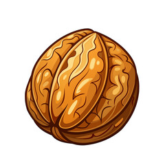 Obraz premium Fresh walnut nut cartoon style on white background
