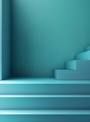 Blue podium and stairs on blue background. 3D rendering.