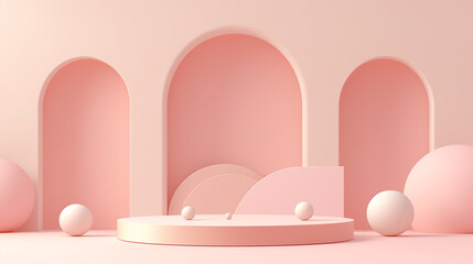 Modern Charm: Stylish Misty Pink Stage Showcase with Contemporary Frame and Geometric Shapes