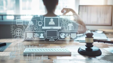 Digital Compliance Legal Advisor Ensuring SEO Standards with Transparent Keyboard and Guidelines