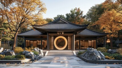 Obraz premium Chinese style architecture surrounded by autumn trees