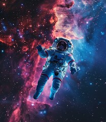 Astronaut in spacesuit floating in the vastness of space - obrazy, fototapety, plakaty