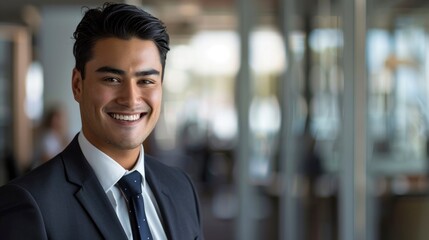 Fototapeta premium Confident professional young man smiling in an office environment.