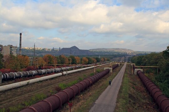 The Seversky Donets Canal flows through pipes. Gorlovka, Donetsk region.