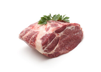 Raw beef, pork meat chop isolated on white.