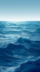 Deep blue sea surface with sunlight reflecting off the waves