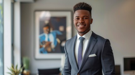 Fototapeta premium Confident professional young man smiling in an office environment.