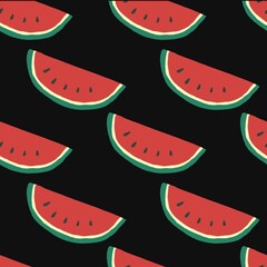 Pattern with an imprint of watermelon halves. Abstract icon. Symbol, icon, creative. Abstract color circle design element. Fruit dessert. Fruits, healthy eating.