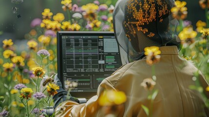 TechSavvy Beekeeper Analyzing Hive Data with CuttingEdge AI Technology