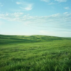 Obraz premium Vast green rolling hills under blue sky with white clouds