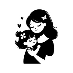 silhouette of a mother holding baby illustration happy mothers day specials, Cute Mom And daughter with heart Mother's day logo, illustration of  a woman holding a child mothers day special