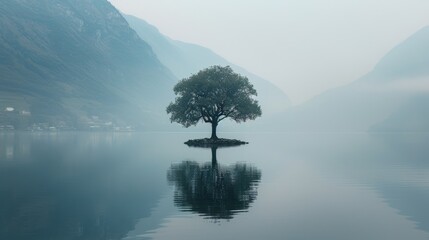 Lone Tree in Middle of Lake - Powered by Adobe
