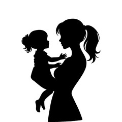 silhouette of a mother holding baby illustration happy mothers day specials, Cute Mom And daughter with heart Mother's day logo, illustration of  a woman holding a child mothers day special
