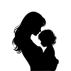 silhouette of a mother holding baby illustration happy mothers day specials, Cute Mom And son with heart Mother's day logo, illustration of  a woman holding a child mothers day special