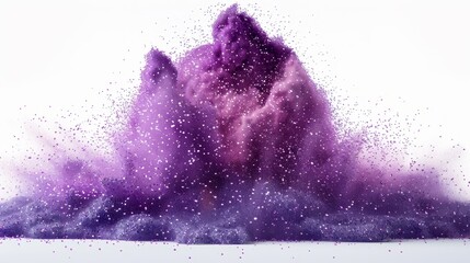   A purple cloud of dust against a white backdrop; fine particles emerge from its top