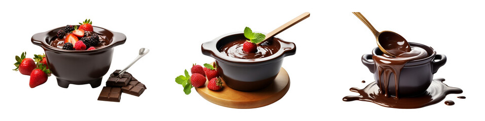 Collection of Dark Chocolate Fondue isolated on transparent png background. Generative ai