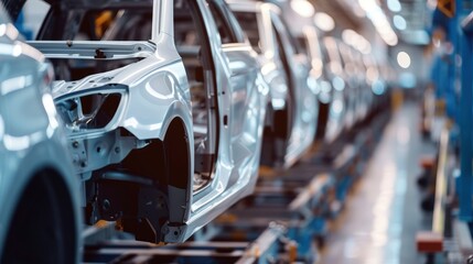 Fototapeta premium cars on assembly line in an automotive factory.