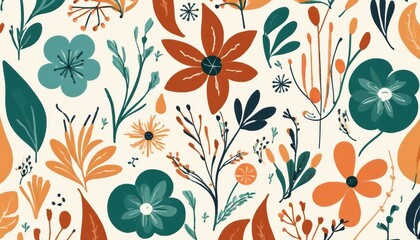 Abstract botanical background with organic shapes and floral motifs. - obrazy, fototapety, plakaty