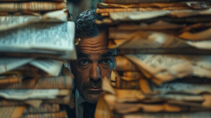 Bookkeeper Hiding Behind Paperwork