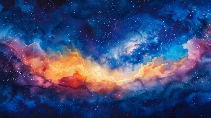 Fototapeta premium Bright Watercolor Galaxy Sky