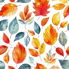 Fototapeta premium Watercolor Autumn Leaves Pattern