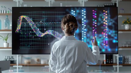CuttingEdge Genetic Research Scientist Analyzing Data on StateoftheArt Touch Display