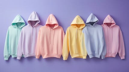 Collection of colorful hoodies on isolated background