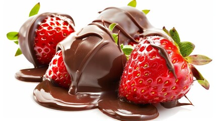 Strawberries dipped in delicious chocolate isolated