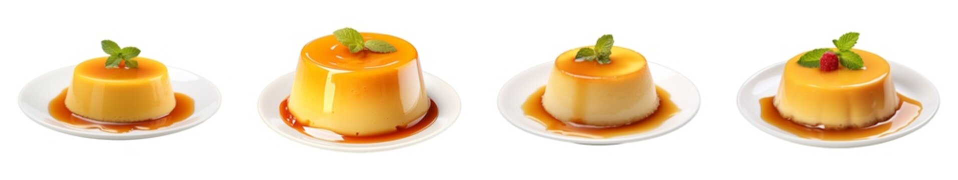 Collection of Flan Pudding isolated on transparent png background. Generative ai