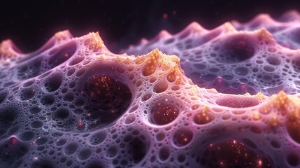   A tight shot of a substance teeming with numerous bubbles in its center
