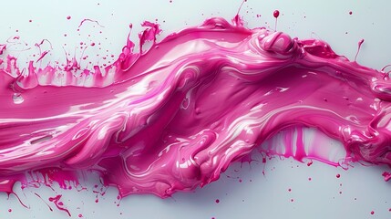   A tight shot of a pink substance against a pristine white backdrop, adorned with droplets of matching pink paint