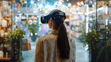 Immersive Augmented Reality Shopping Experience User Engaged in Virtual Retail Exploration