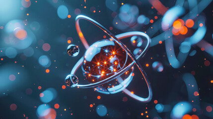 illustration of an atom structure in blue and orange color